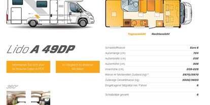 Caravan dealer - Markenvertretung: Sun Living - Germany - Übersicht Reisemobil mieten Lido A 49DP - AlbCamper Wohnmobilvermietung, Wohnmobil mieten