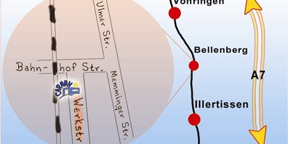Wohnwagenhändler - Gasprüfung - Deutschland - Direkt an der A7 zwischen Ulm und Memmingen
- Ausfahrt Vöhringen/Bellenberg
- Ortsmitte 89287 Bellenberg / Werkstraße 4 - Caravan Bauer