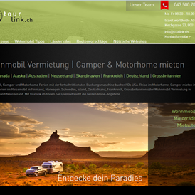 Wohnmobilhändler: Webseite für Wohnmobil und Camper Vermietung www.tourlink.ch - Tourlink.ch