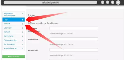 Lage und Kontakt ausfüllen