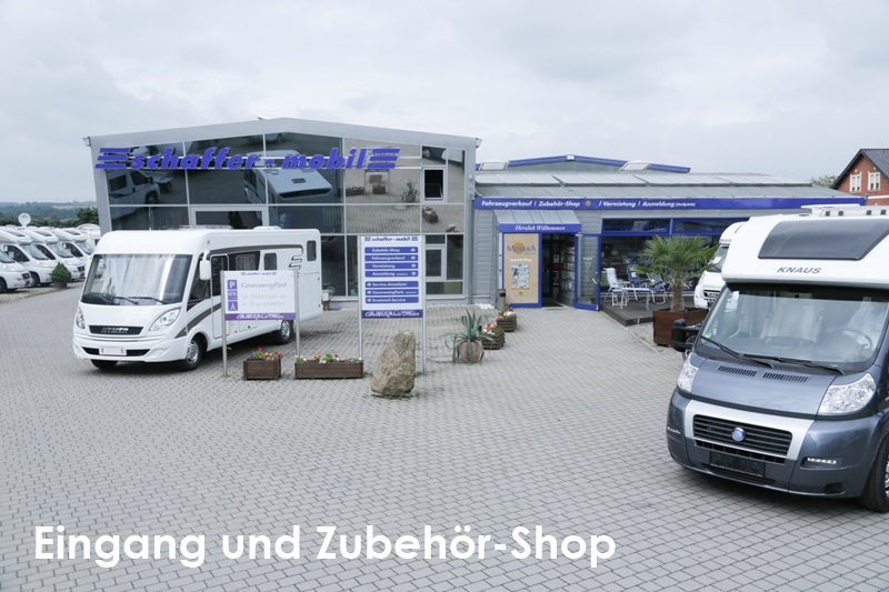 RV-dealer - schaffer-mobil Eingang zum Fahrzeugverkauf, Zubehör-Shop und Anmeldung Stellplatz - schaffer-mobil Wohnmobile GmbH
