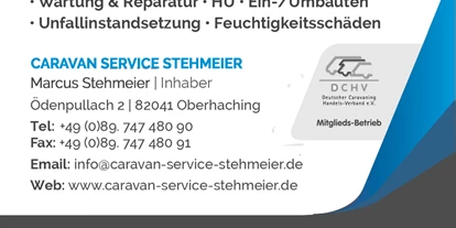 Wohnwagenhändler - Servicepartner: Dometic - Bayern - Visitenkarte Rückseite - Caravan Service Stehmeier - CARAVAN SERVICE Stehmeier