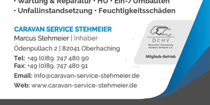 Caravan dealer - Verkauf Zelte - Oberbayern - Visitenkarte Rückseite - Caravan Service Stehmeier - CARAVAN SERVICE Stehmeier