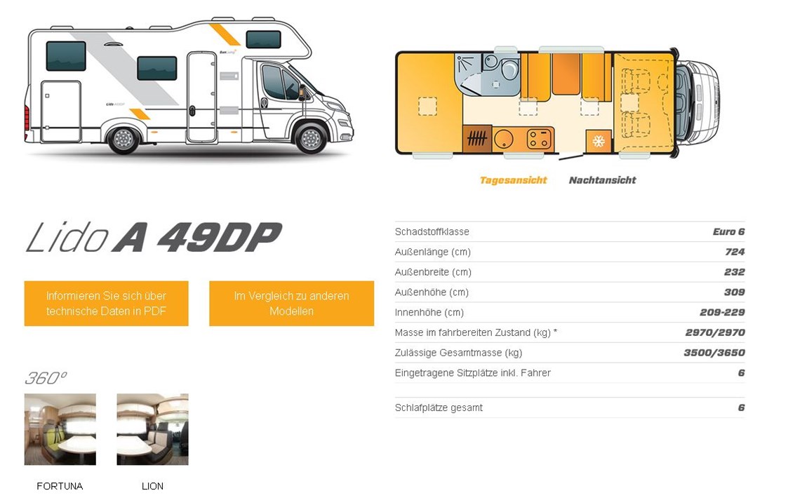 Wohnmobilhändler: Übersicht Reisemobil mieten Lido A 49DP - AlbCamper Wohnmobilvermietung, Wohnmobil mieten