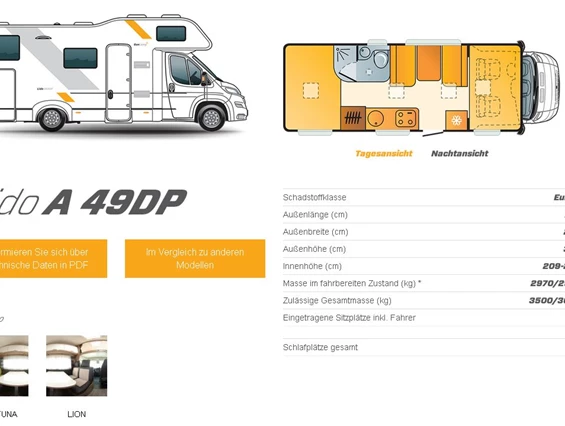 Wohnmobilhändler: Übersicht Reisemobil mieten Lido A 49DP - AlbCamper Wohnmobilvermietung, Wohnmobil mieten