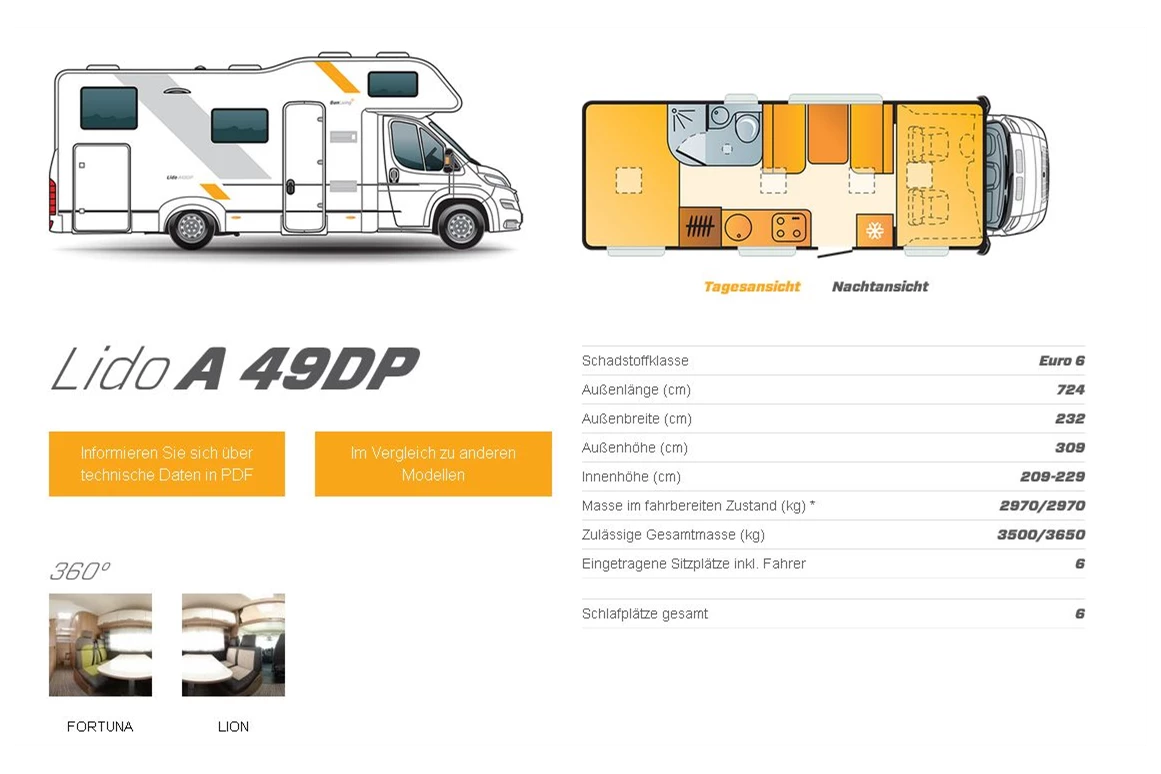 Wohnmobilhändler: Übersicht Reisemobil mieten Lido A 49DP - AlbCamper Wohnmobilvermietung, Wohnmobil mieten