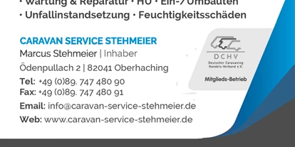 Caravan dealer - Unfallinstandsetzung - Germany - Visitenkarte Rückseite - Caravan Service Stehmeier - CARAVAN SERVICE Stehmeier
