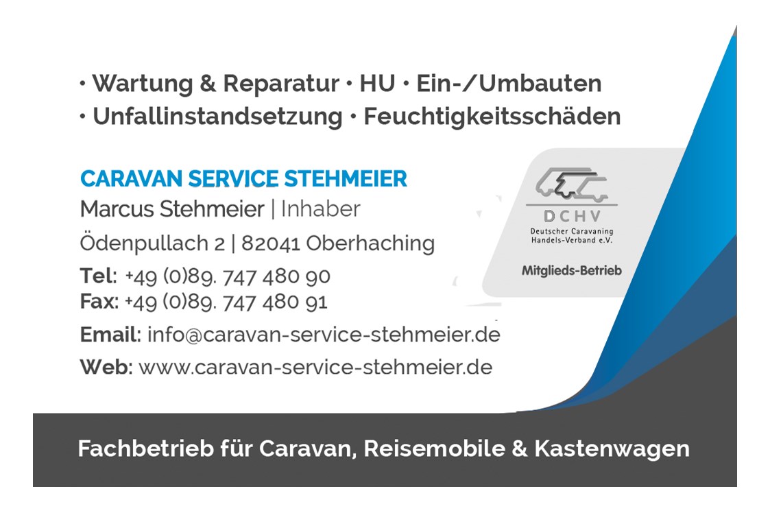 Wohnmobilhändler: Visitenkarte Rückseite - Caravan Service Stehmeier - CARAVAN SERVICE Stehmeier