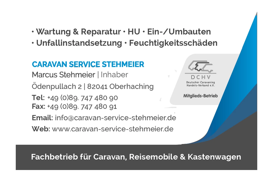 Wohnmobilhändler: Visitenkarte Rückseite - Caravan Service Stehmeier - CARAVAN SERVICE Stehmeier