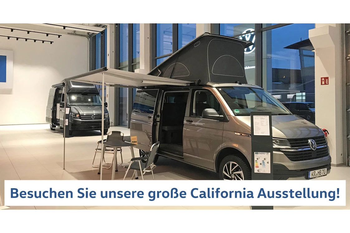 Wohnmobilhändler: California Wohnmobil Ausstellung von Volkswagen Borgmann Krefeld. - VW Nutzfahrzeuge Borgmann